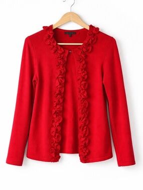 Anne Klein Red Ruffle Front Cardigan Sweater Petite Small